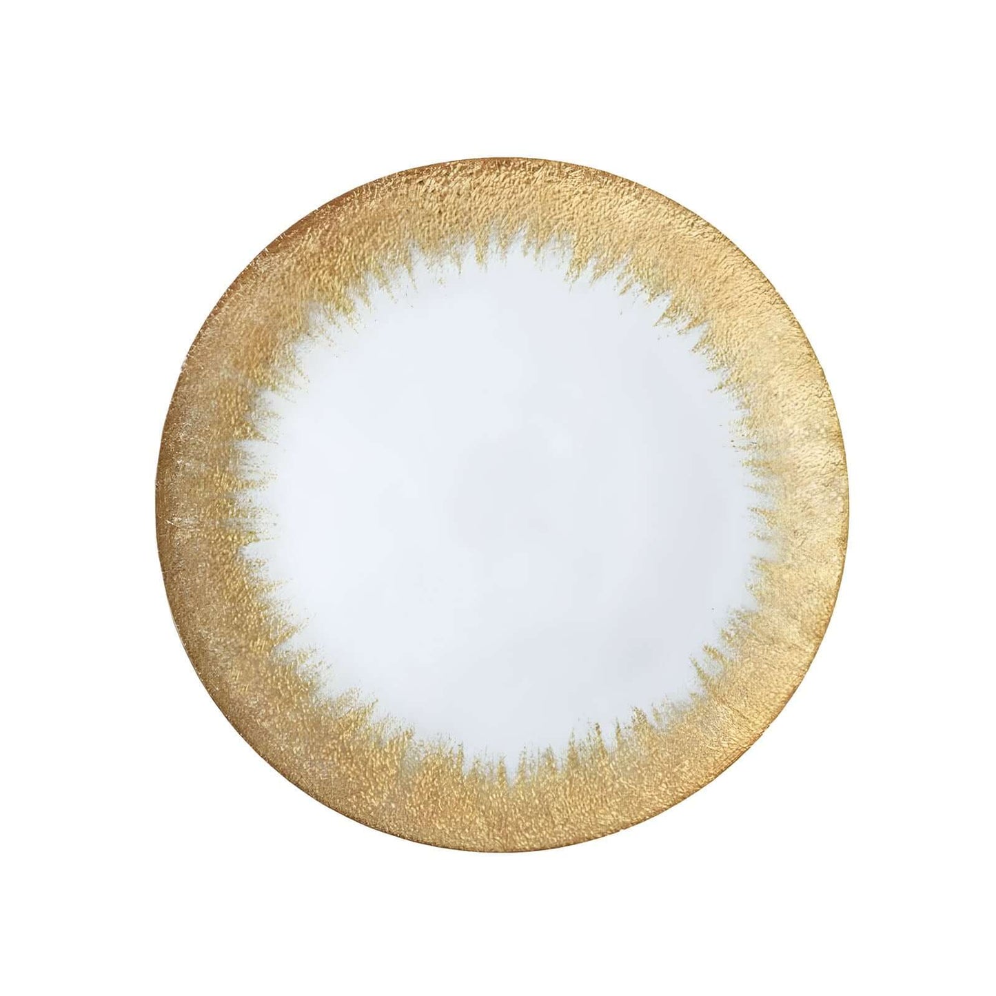 8-Pack Glass Round Charger Plates 13" in Clear with Metallic Gold Spray Rim, Decorative Dinner Charger Tableware