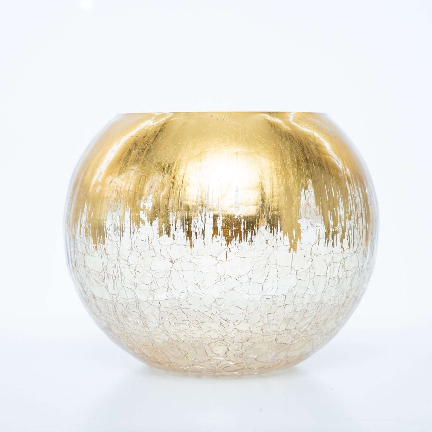Glass Flower Vase Gold Foiled Crackle Bubble - Decorative Floral Centerpiece for Tables 6"
