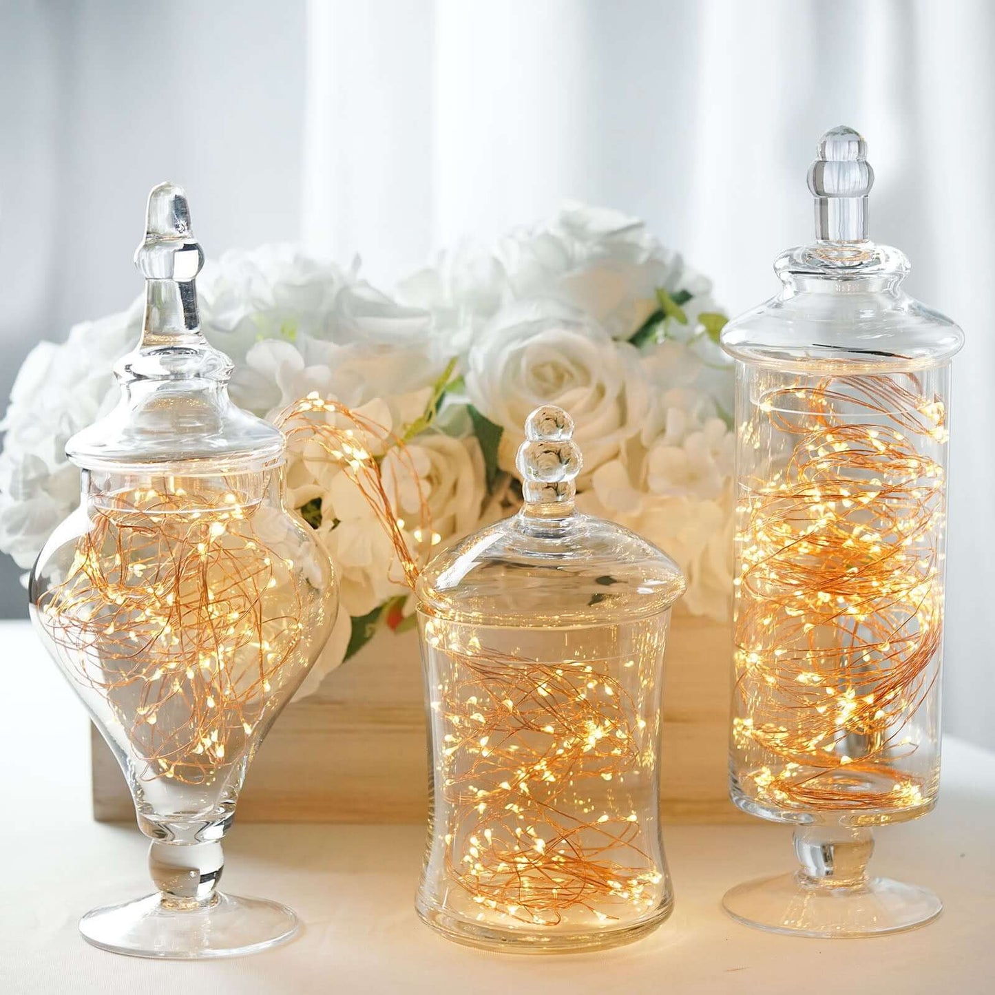 Set of 3 Glass Candy Jars Modern Apothecary Design Clear with Snap-On Lids - Stylish Party Favor Containers 9"/13"/14"