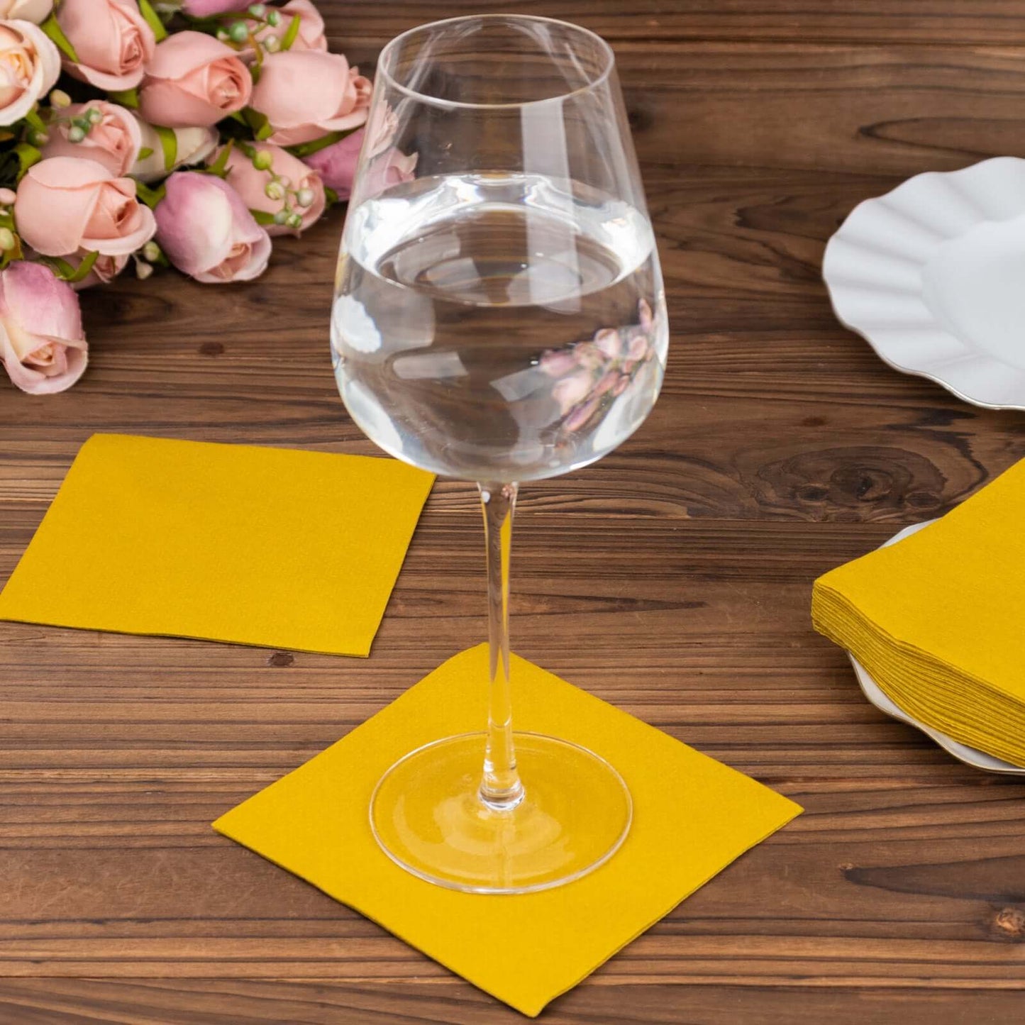 20 Pack Linen-Like Paper 5"x5" Napkins Gold - Highly Absorbent & Disposable Airlaid Beverage Napkins