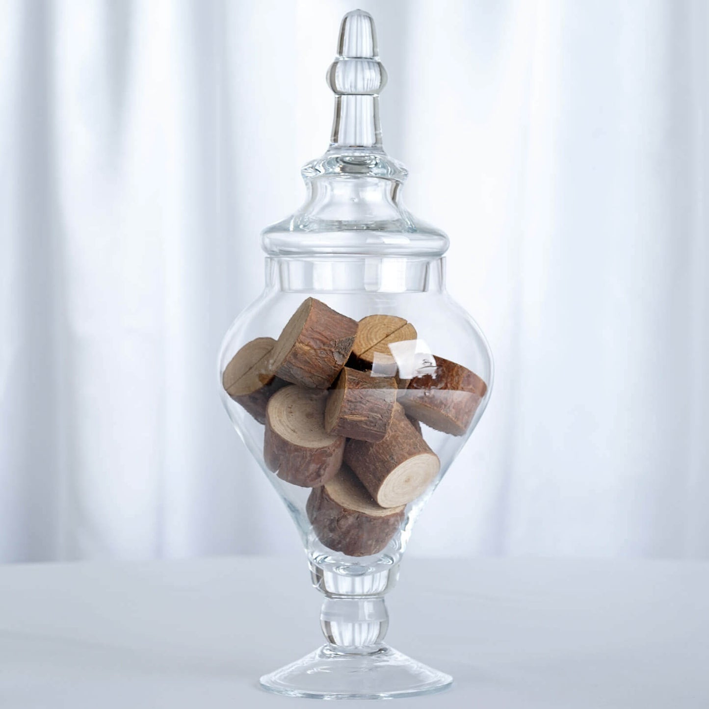 Set of 3 Glass Candy Jars Pedestal Apothecary Design Clear with Snap-On Lids - Stylish Party Favor Containers 10"/12"/14"