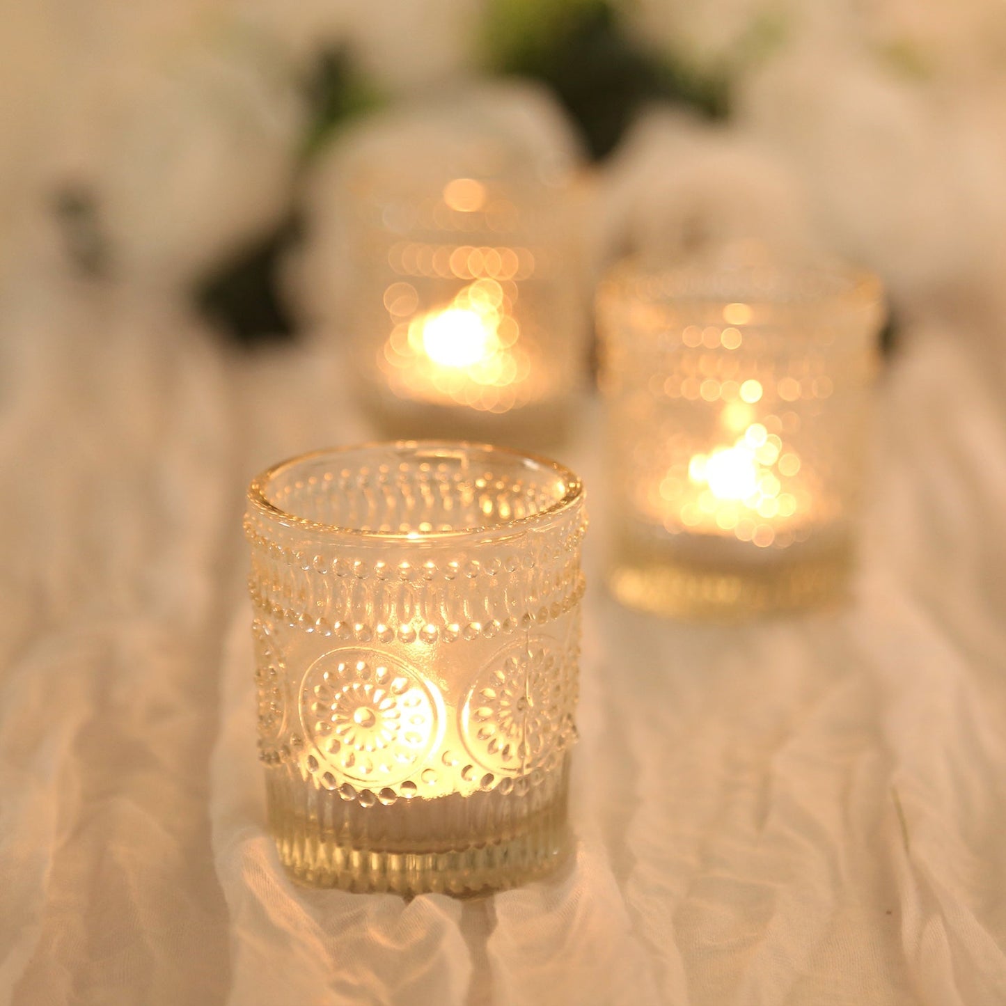 6-Pack Clear Glass Votive Tealight Holders - Stylish Primrose Design for Weddings & DÃ©cor