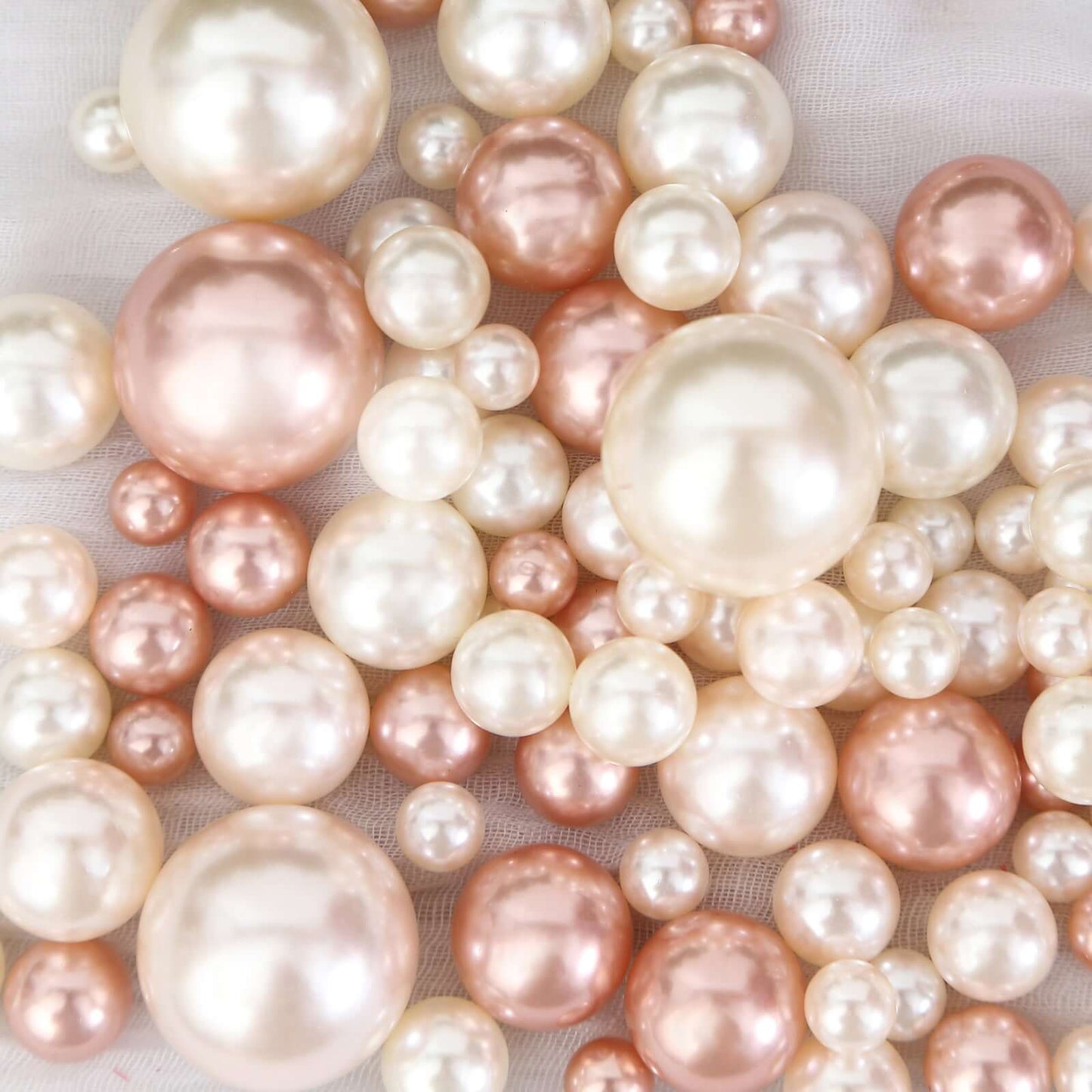 200Pcs Assorted Pearl Beads Vase Fillers in Rose Gold and Off White - Lustrous DIY Craft Bead Set