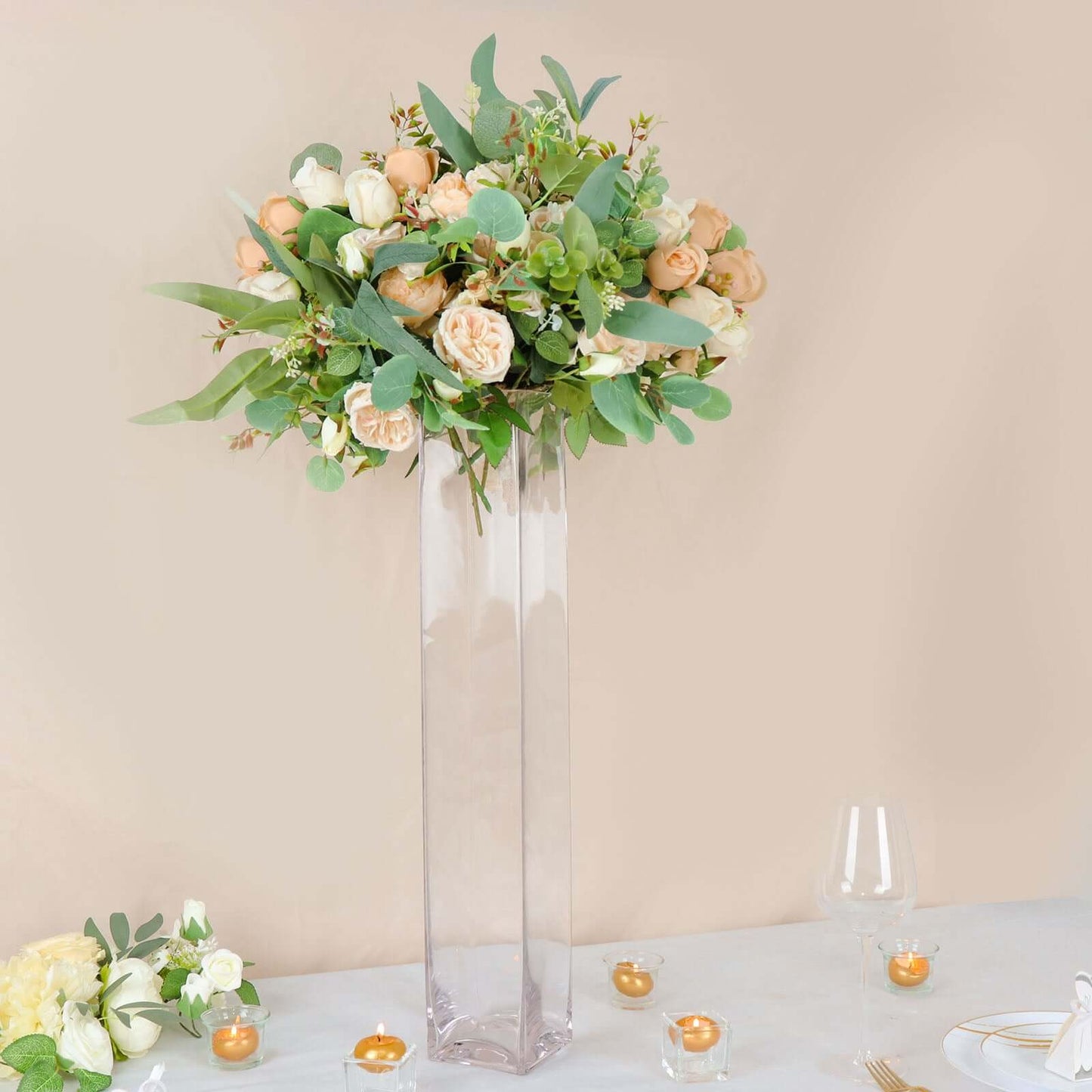 6-Pack Glass Cylinder Vases Square Clear - Durable Heavy Duty Floral Centerpieces for Weddings 24"