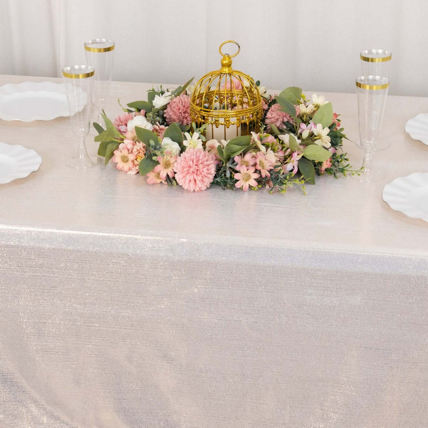 Sequin Dots Polyester 60"x126" Rectangle Tablecloth Shimmering Beige - Wrinkle Free & Sparkling Table Cover