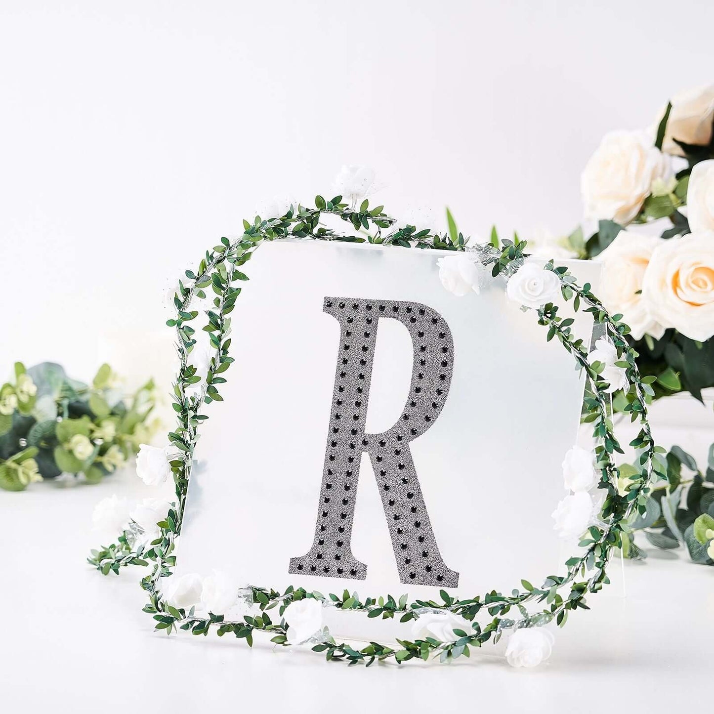 Decorative Rhinestone Alphabet "R" Letter Stickers, Glitter Adhesive Craft Letters Black DIY Sparkle Embellishments 8"