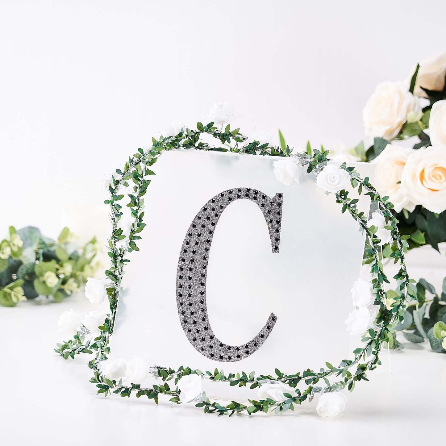Decorative Rhinestone Alphabet "C" Letter Stickers, Glitter Adhesive Craft Letters Black DIY Sparkle Embellishments 8"
