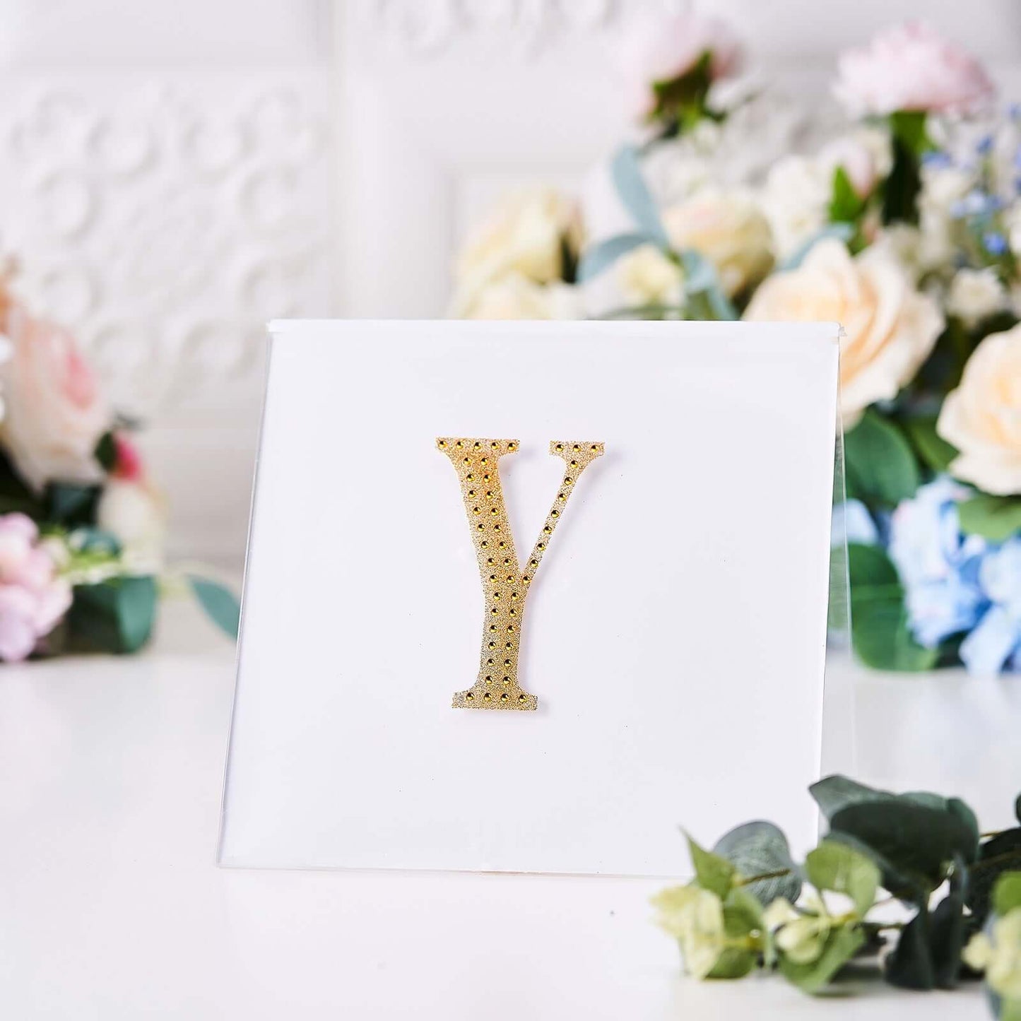 Decorative Rhinestone Alphabet "Y" Letter Stickers, Glitter Adhesive Craft Letters Gold DIY Sparkle Embellishments 4"