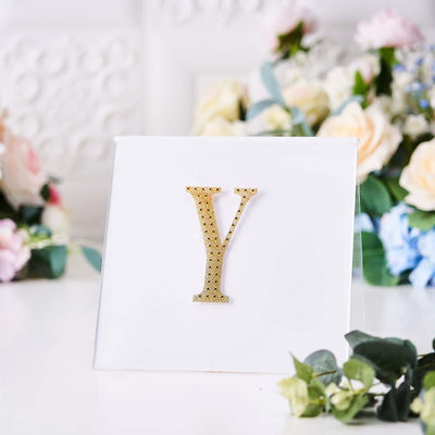 Decorative Rhinestone Alphabet "Y" Letter Stickers, Glitter Adhesive Craft Letters Gold DIY Sparkle Embellishments 4"