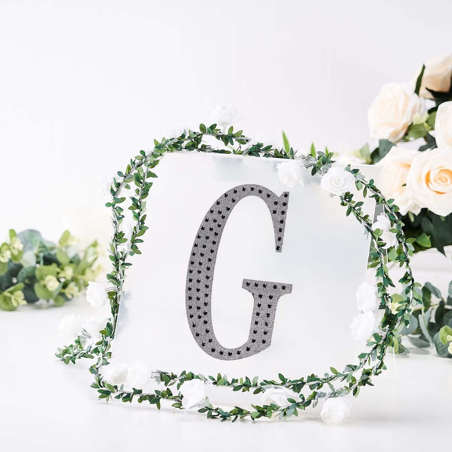 Decorative Rhinestone Alphabet "G" Letter Stickers, Glitter Adhesive Craft Letters Black DIY Sparkle Embellishments 8"