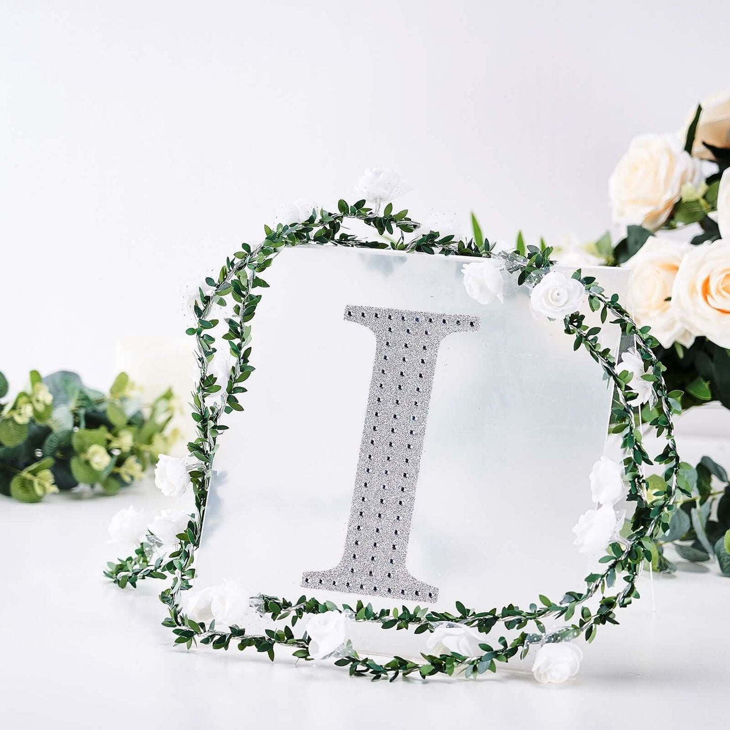 Decorative Rhinestone Alphabet "I" Letter Stickers, Glitter Adhesive Craft Letters Silver DIY Sparkle Embellishments 8"