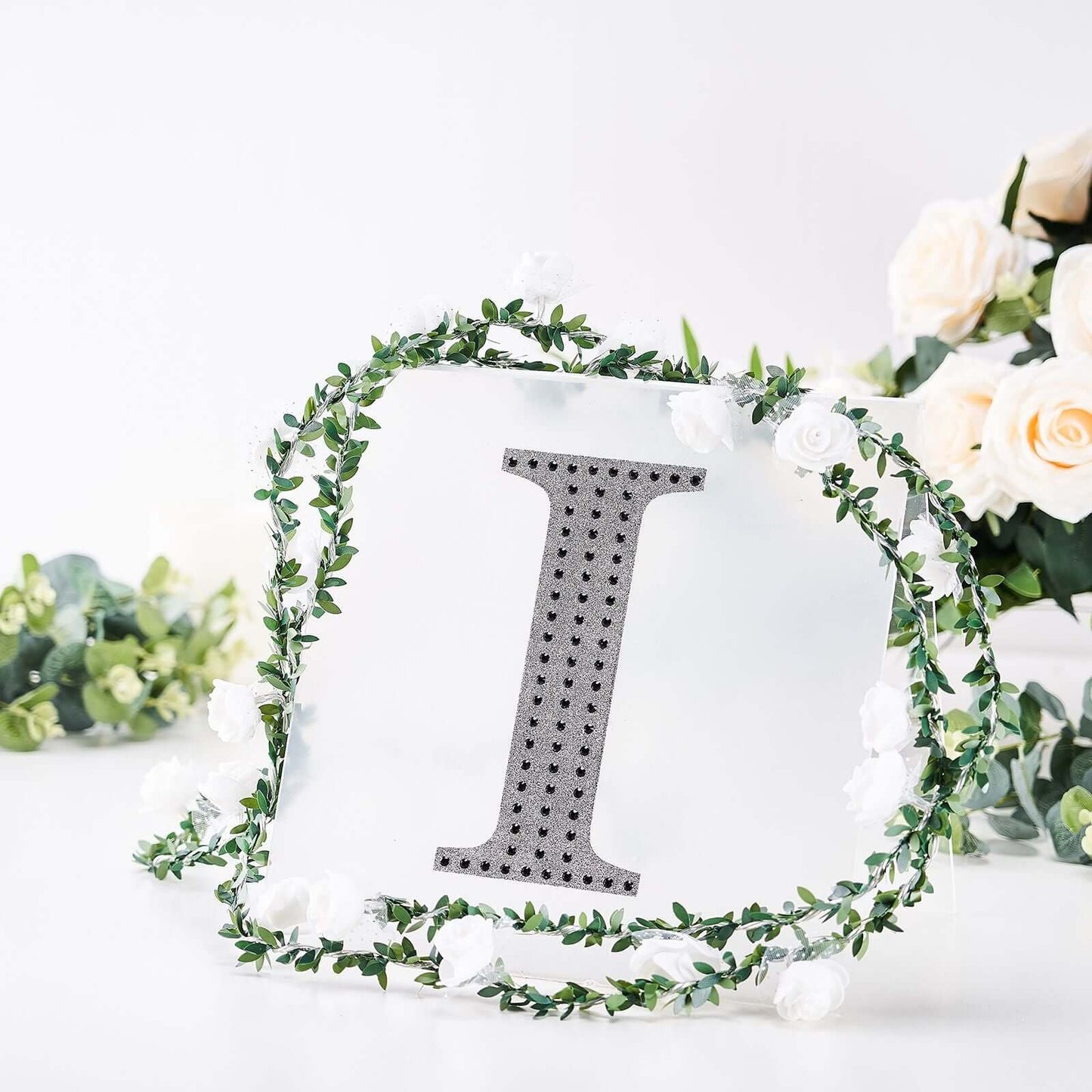 Decorative Rhinestone Alphabet "I" Letter Stickers, Glitter Adhesive Craft Letters Black DIY Sparkle Embellishments 8"