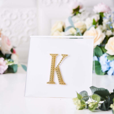 Decorative Rhinestone Alphabet "K" Letter Stickers, Glitter Adhesive Craft Letters Gold DIY Sparkle Embellishments 4"