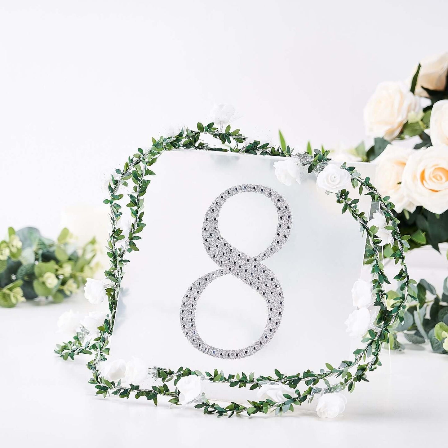 Decorative Rhinestone Number "8 Stickers, Glitter Adhesive Craft Numbers Silver DIY Sparkle Embellishments 8"