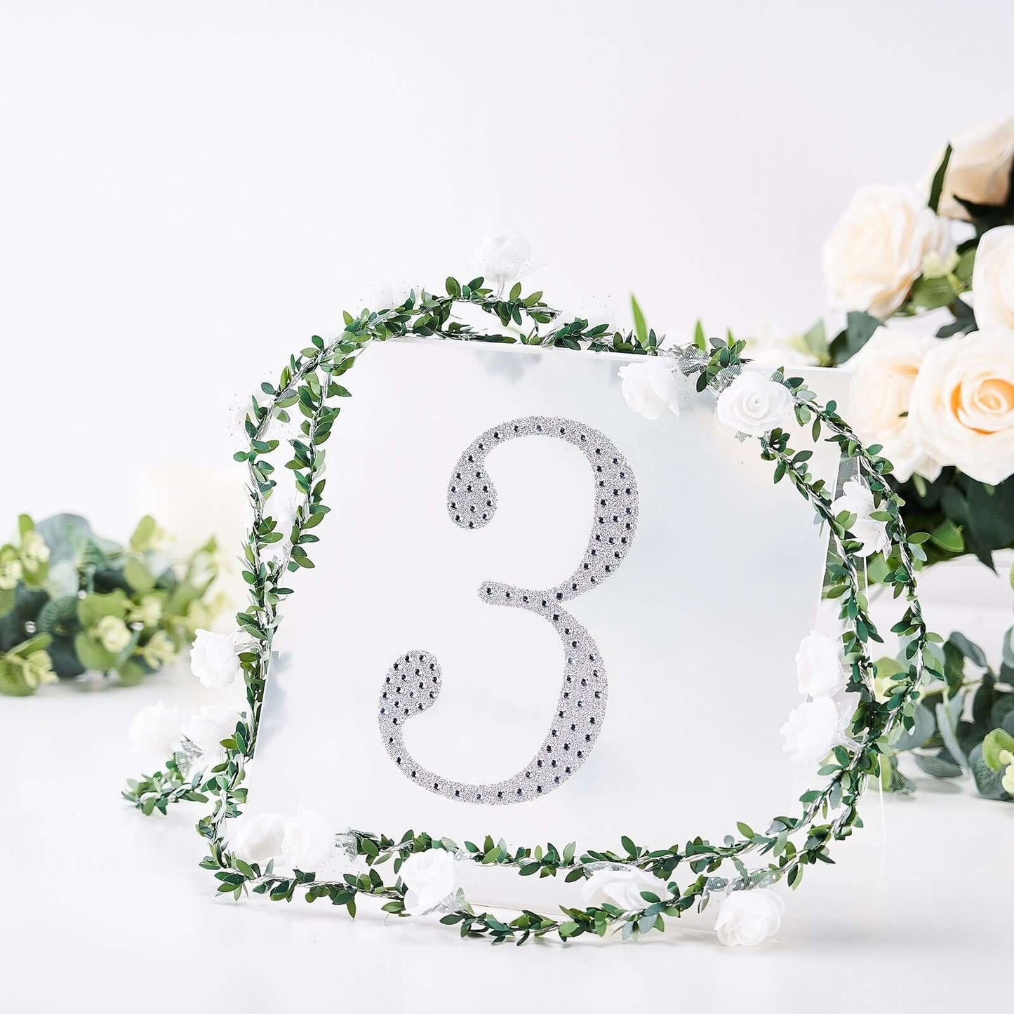 Decorative Rhinestone Number "3" Stickers, Glitter Adhesive Craft Numbers Silver DIY Sparkle Embellishments 8"