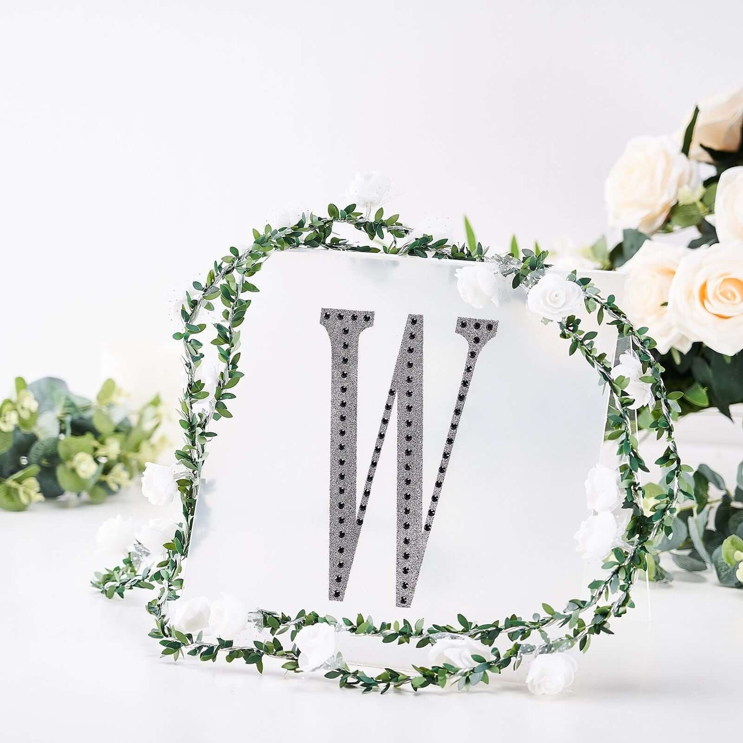 Decorative Rhinestone Alphabet "W" Letter Stickers, Glitter Adhesive Craft Letters Black DIY Sparkle Embellishments 8"
