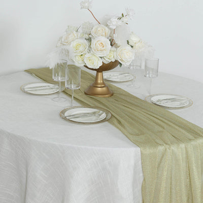 Glitter Gauze 27’’x120’’ Table Runner Champagne - Sparkling Reusable Sheer Table Linen - Runners
