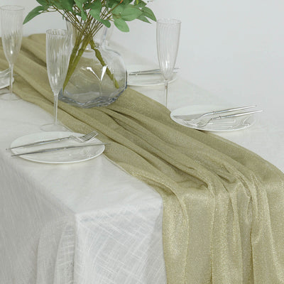 Glitter Gauze 27’’x120’’ Table Runner Champagne - Sparkling Reusable Sheer Table Linen - Runners
