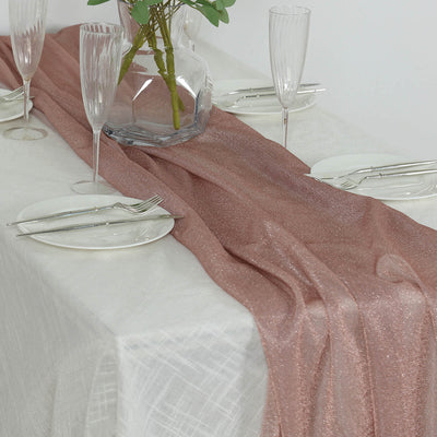 Glitter Gauze 27’’x120’’ Table Runner Rose Gold - Sparkling Reusable Sheer Table Linen - Runners