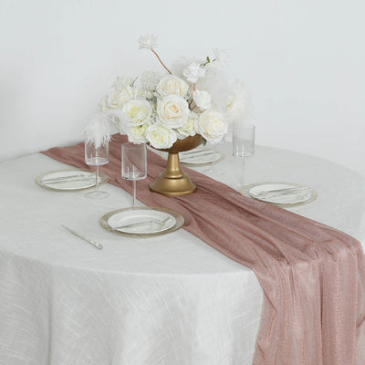Glitter Gauze 27’’x120’’ Table Runner Rose Gold - Sparkling Reusable Sheer Table Linen - Runners