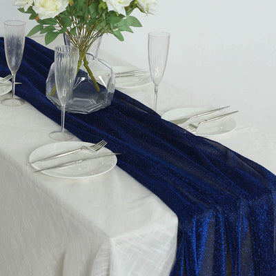 Glitter Gauze 27’’x120’’ Table Runner Royal Blue - Sparkling Reusable Sheer Table Linen - Runners