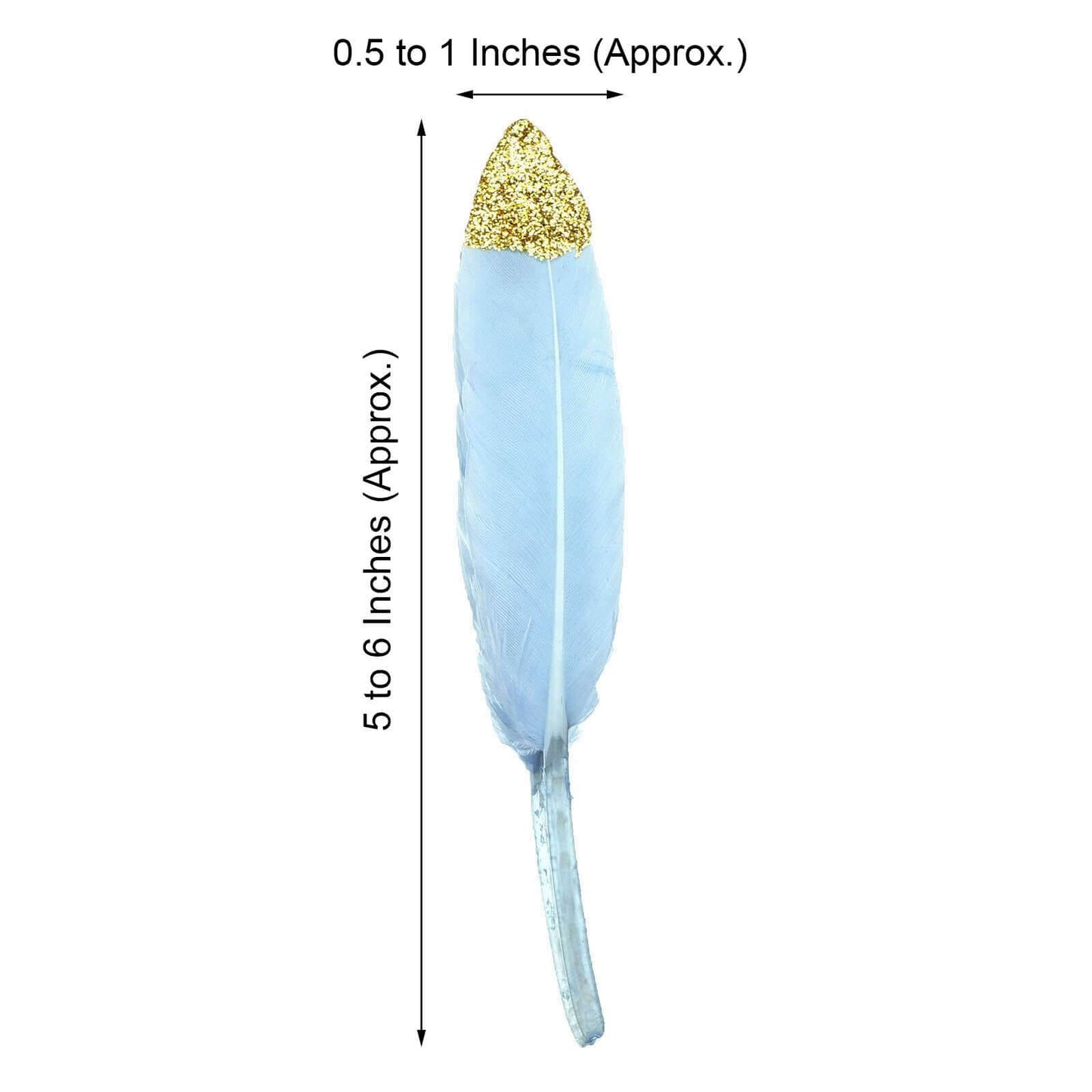 30-Pack Turkey Feathers Craft Feathers Glitter Gold Tip Light Blue - Decorative Feathers for DIY Party Projects
