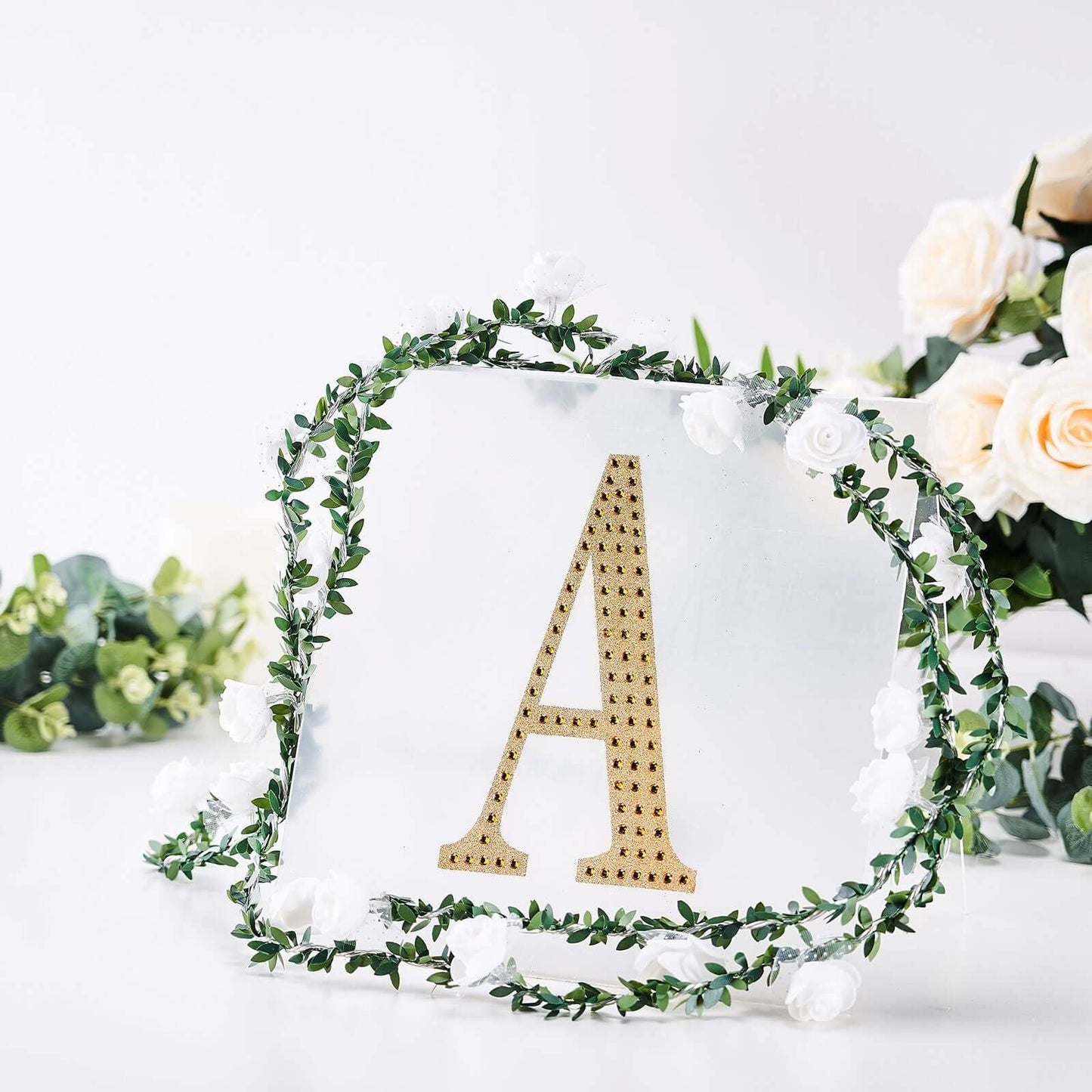 Decorative Rhinestone Alphabet "A" Letter Stickers, Glitter Adhesive Craft Letters Gold DIY Sparkle Embellishments 8"