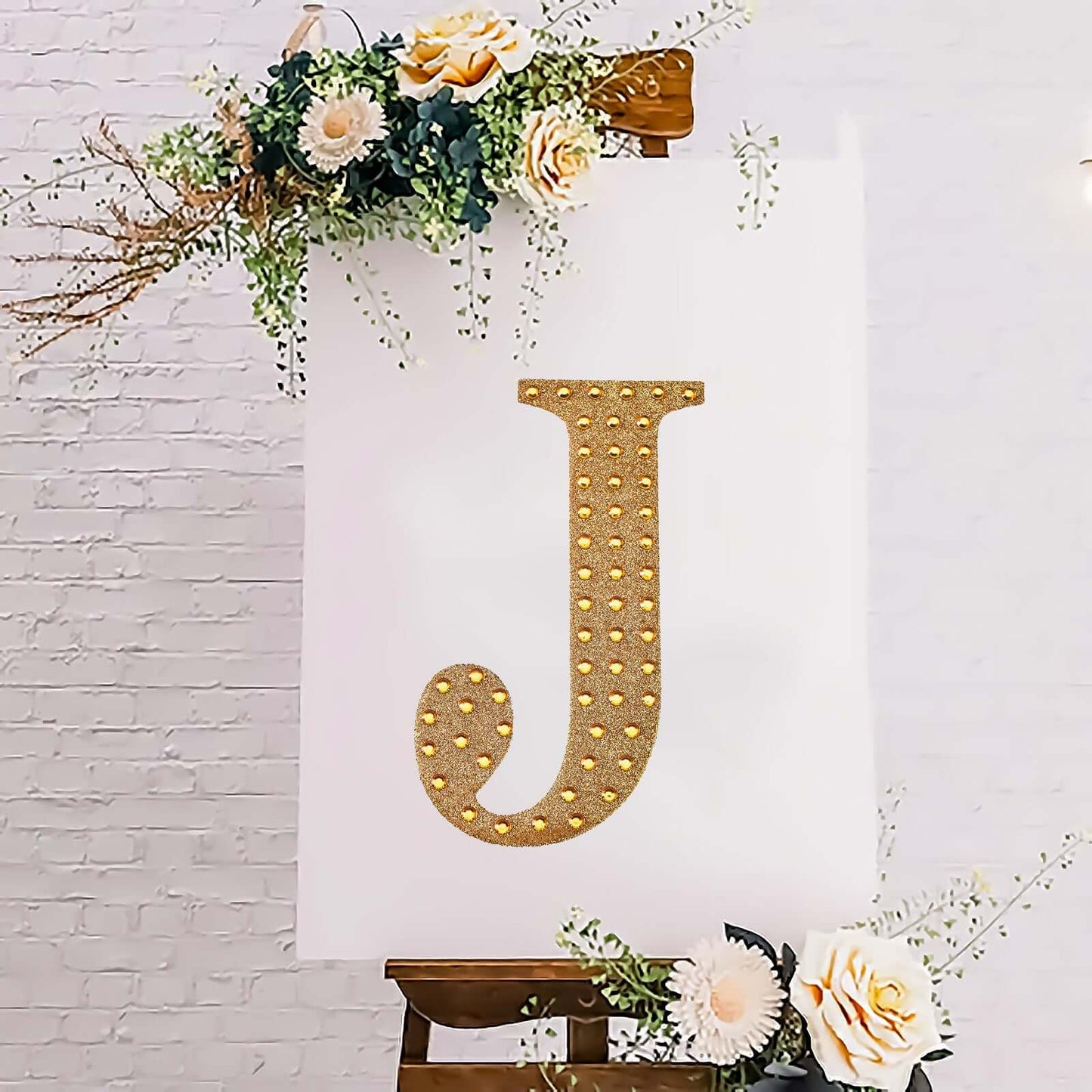 Decorative Rhinestone Alphabet "J" Letter Stickers, Glitter Adhesive Craft Letters Gold DIY Sparkle Embellishments 8"