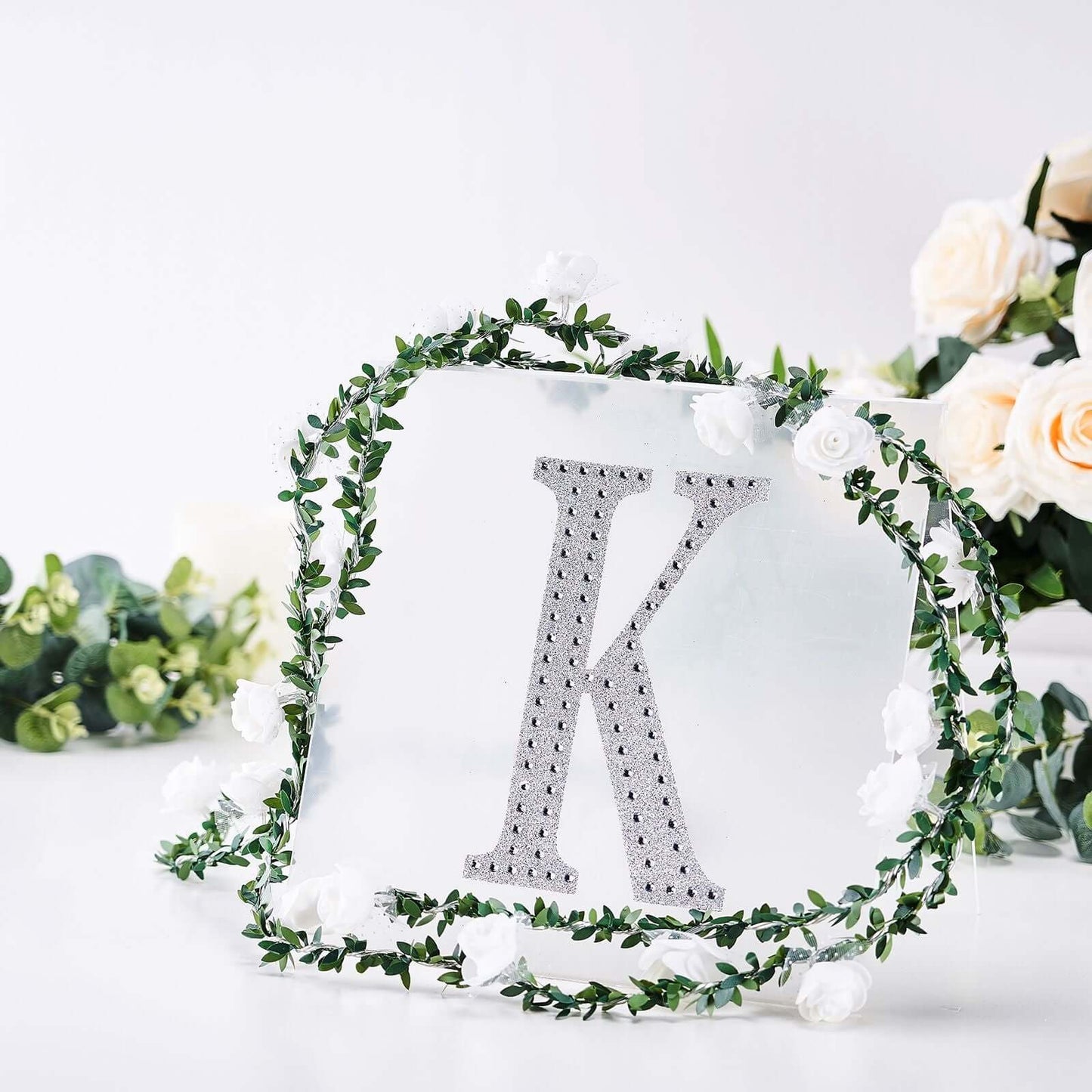 Decorative Rhinestone Alphabet "K" Letter Stickers, Glitter Adhesive Craft Letters Silver DIY Sparkle Embellishments 8"