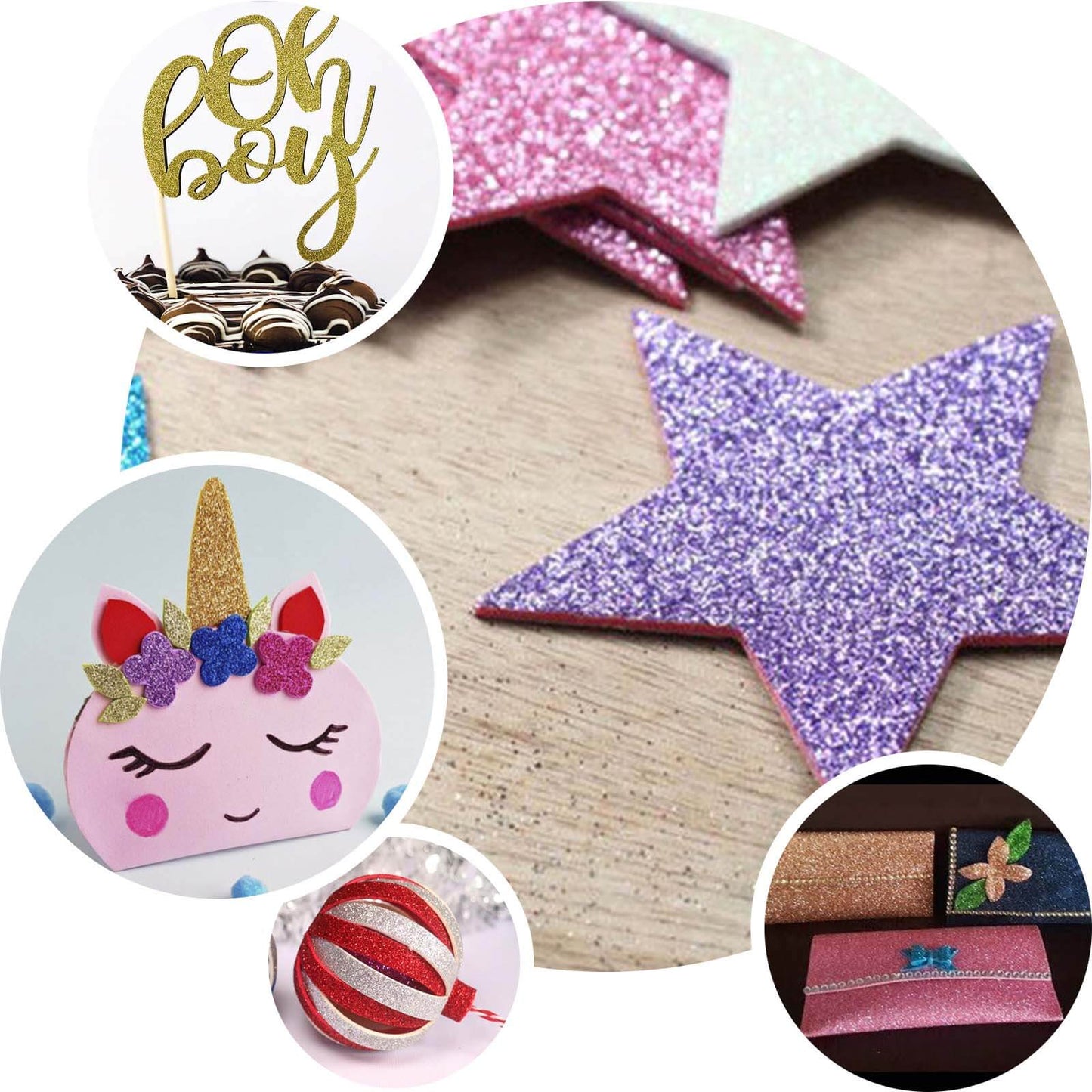 10 Pack 12"x10" Self-Adhesive Glitter DIY Craft Foam Sheets Hot Pink