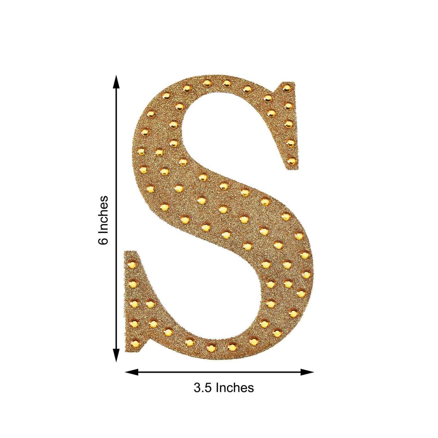 Decorative Rhinestone Alphabet "S" Letter Stickers, Glitter Adhesive Craft Letters Gold DIY Sparkle Embellishments 6"