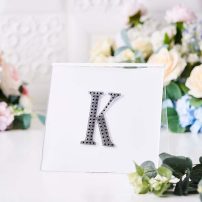 Decorative Rhinestone Alphabet "K" Letter Stickers, Glitter Adhesive Craft Letters Black DIY Sparkle Embellishments 4"