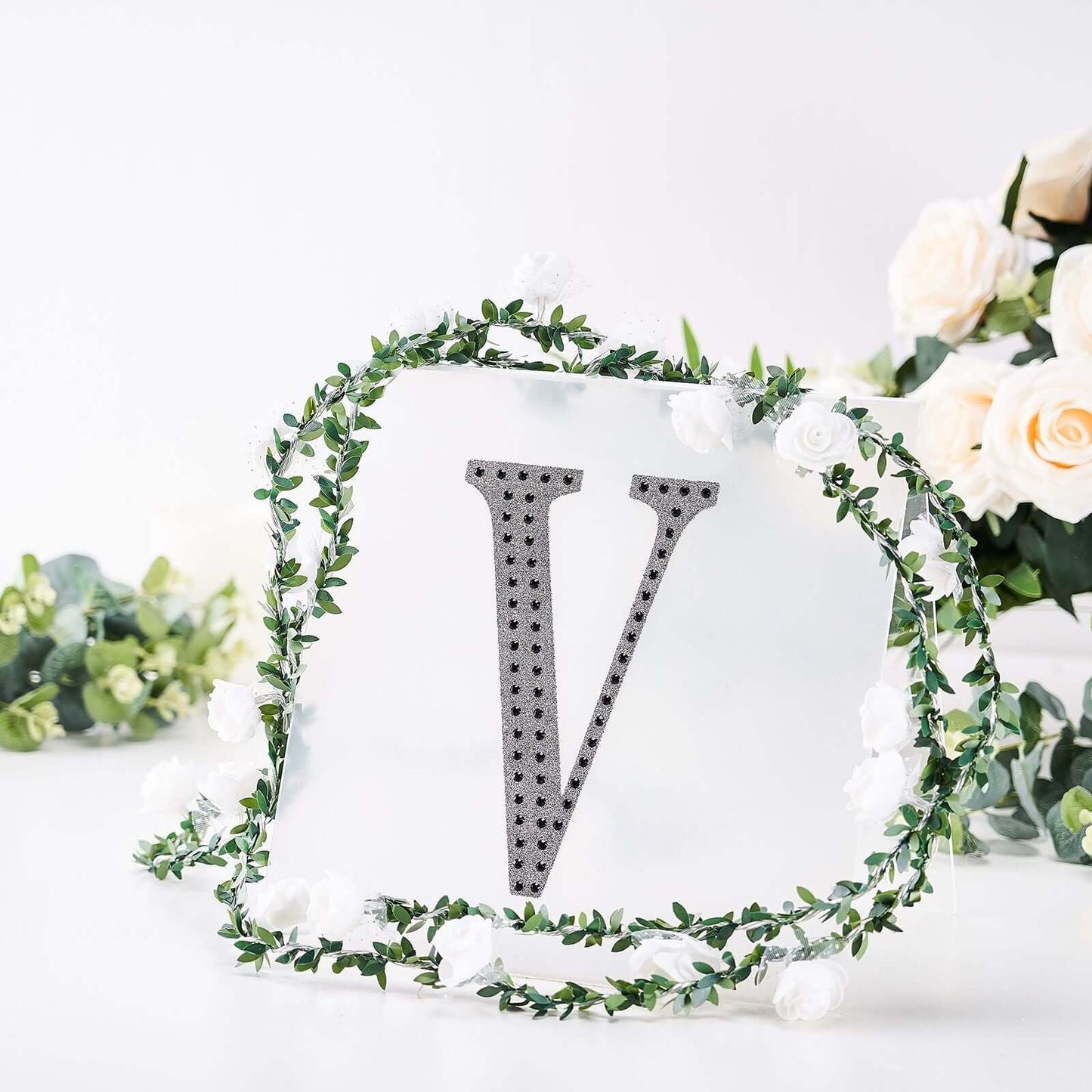 Decorative Rhinestone Alphabet "V" Letter Stickers, Glitter Adhesive Craft Letters Black DIY Sparkle Embellishments 8"