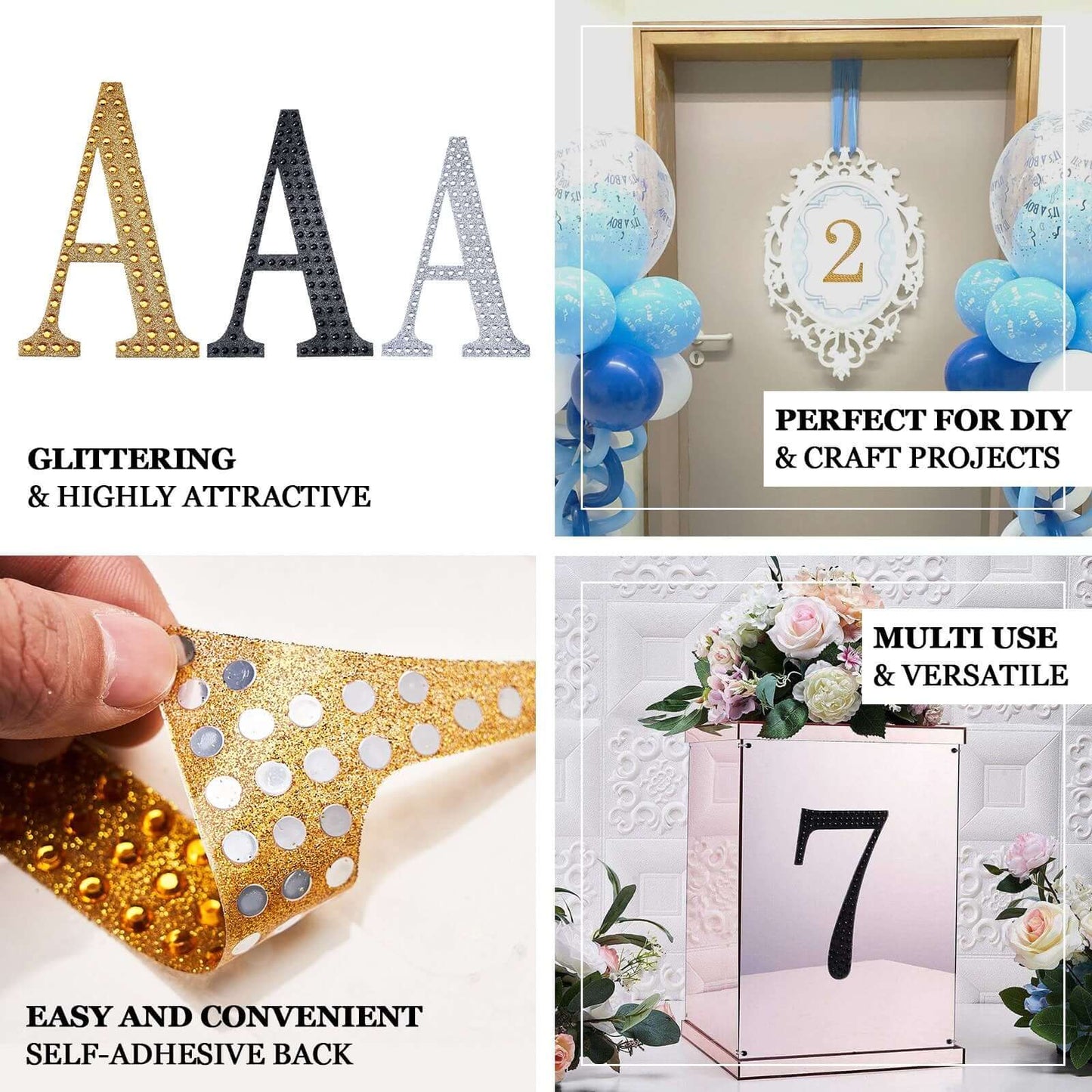 Decorative Rhinestone Alphabet "O" Letter Stickers, Glitter Adhesive Craft Letters Silver DIY Sparkle Embellishments 8"