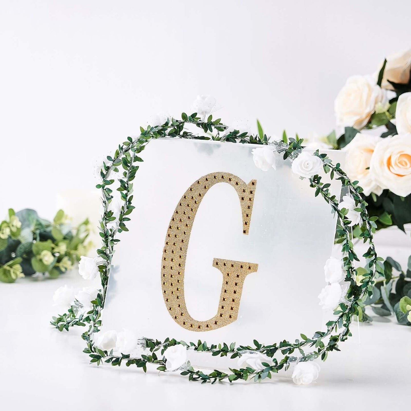 Decorative Rhinestone Alphabet "G" Letter Stickers, Glitter Adhesive Craft Letters Gold DIY Sparkle Embellishments 8"