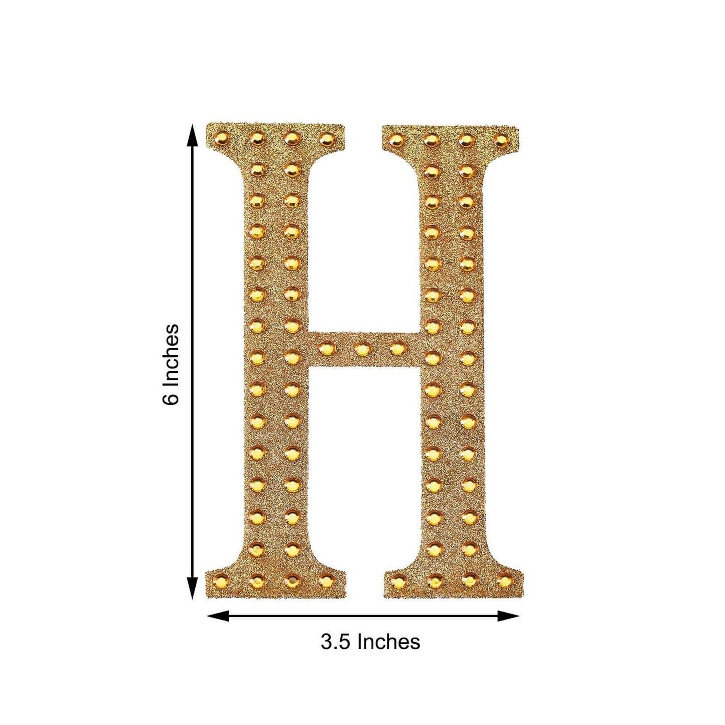 Decorative Rhinestone Alphabet "H" Letter Stickers, Glitter Adhesive Craft Letters Gold DIY Sparkle Embellishments 6"