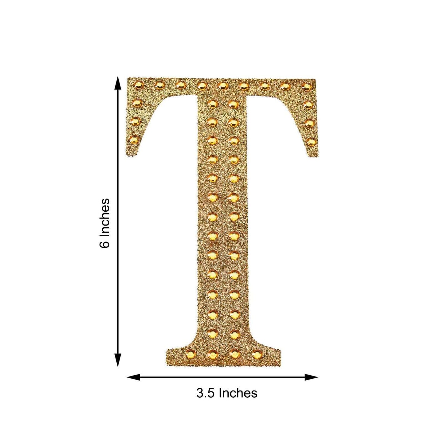 Decorative Rhinestone Alphabet "T" Letter Stickers, Glitter Adhesive Craft Letters Gold DIY Sparkle Embellishments 6"