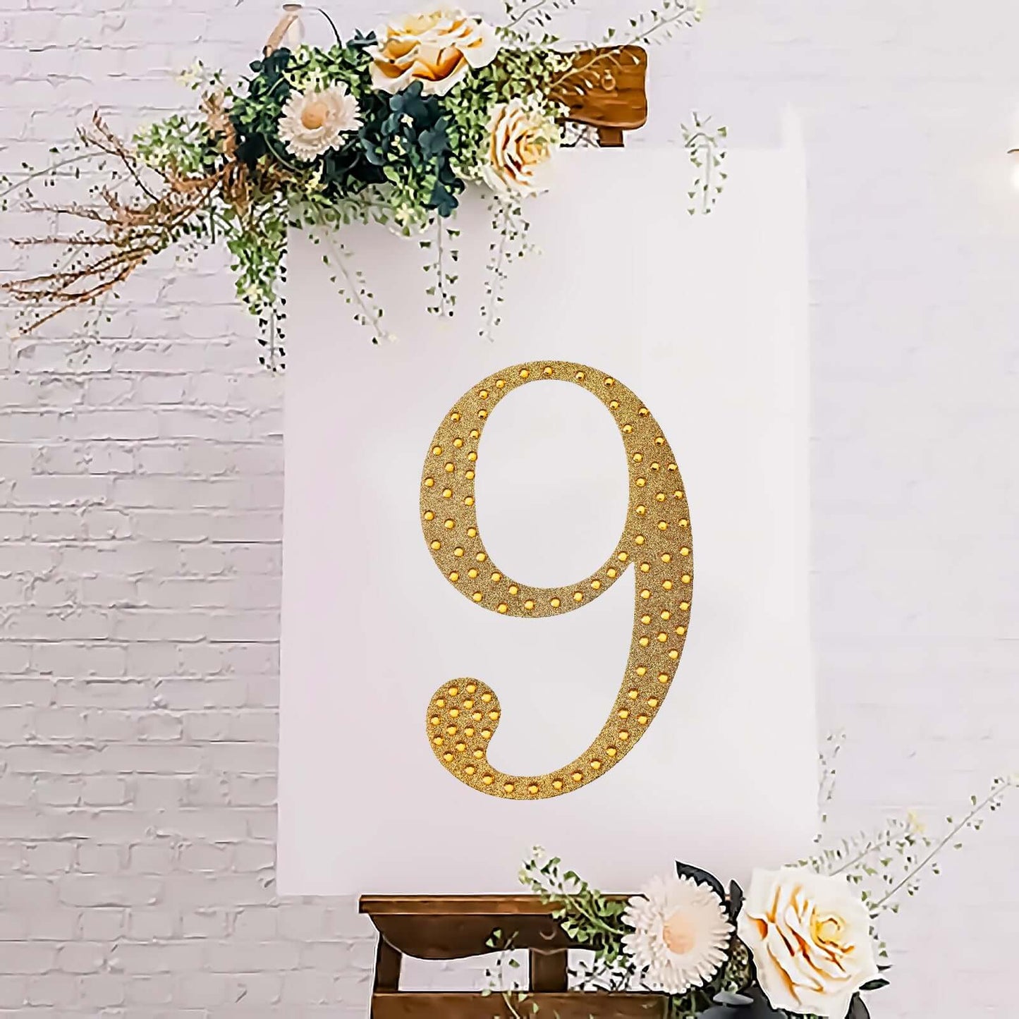 Decorative Rhinestone Number "9" Stickers, Glitter Adhesive Craft Numbers Gold DIY Sparkle Embellishments 8"
