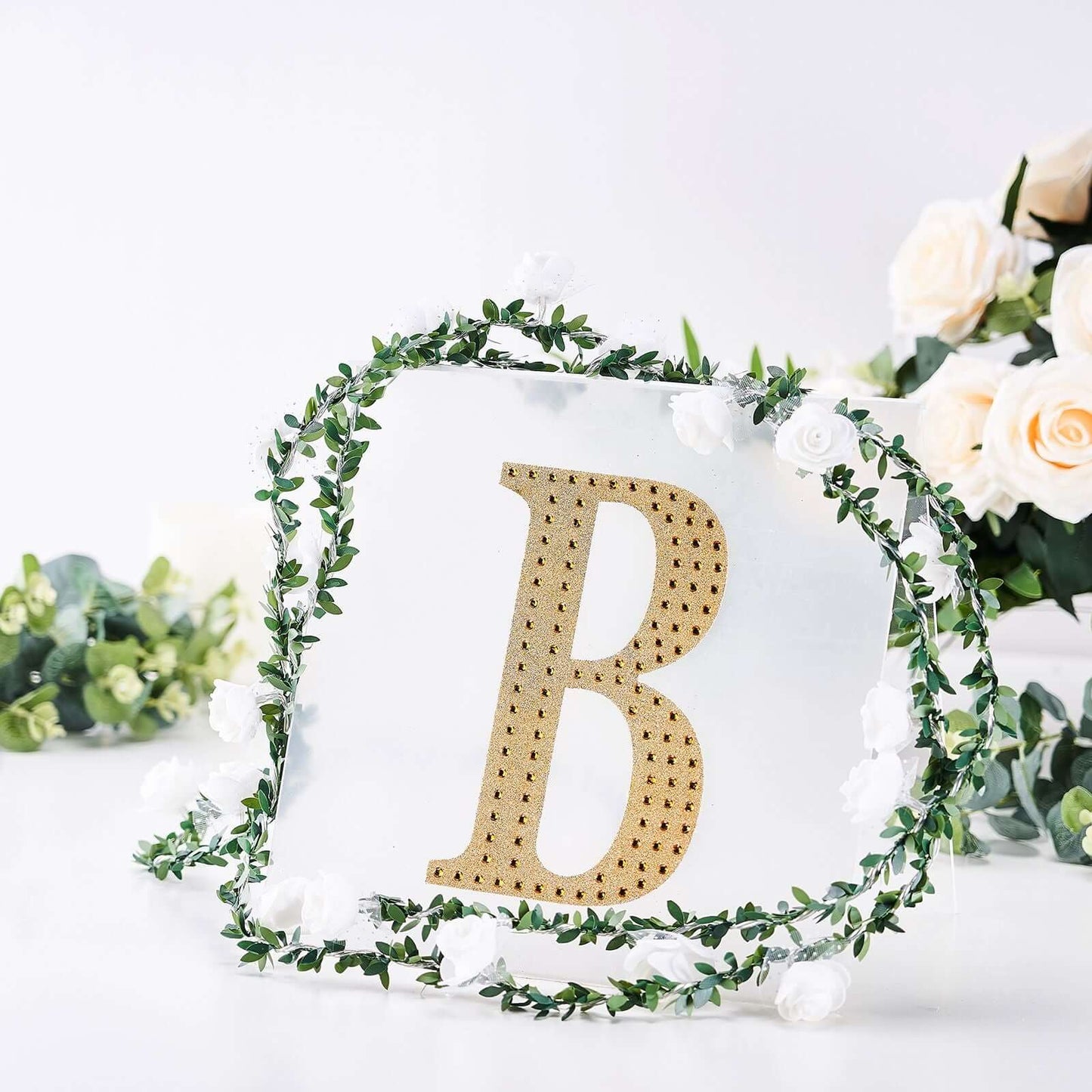 Decorative Rhinestone Alphabet "B" Letter Stickers, Glitter Adhesive Craft Letters Gold DIY Sparkle Embellishments 8"