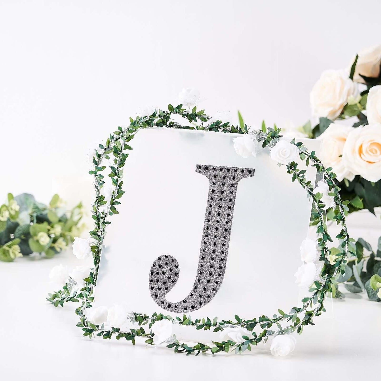 Decorative Rhinestone Alphabet "J" Letter Stickers, Glitter Adhesive Craft Letters Black DIY Sparkle Embellishments 8"