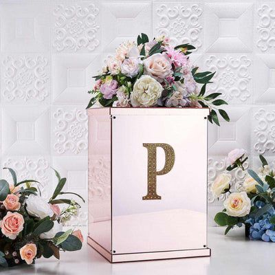 Decorative Rhinestone Alphabet "P" Letter Stickers, Glitter Adhesive Craft Letters Gold DIY Sparkle Embellishments 6"