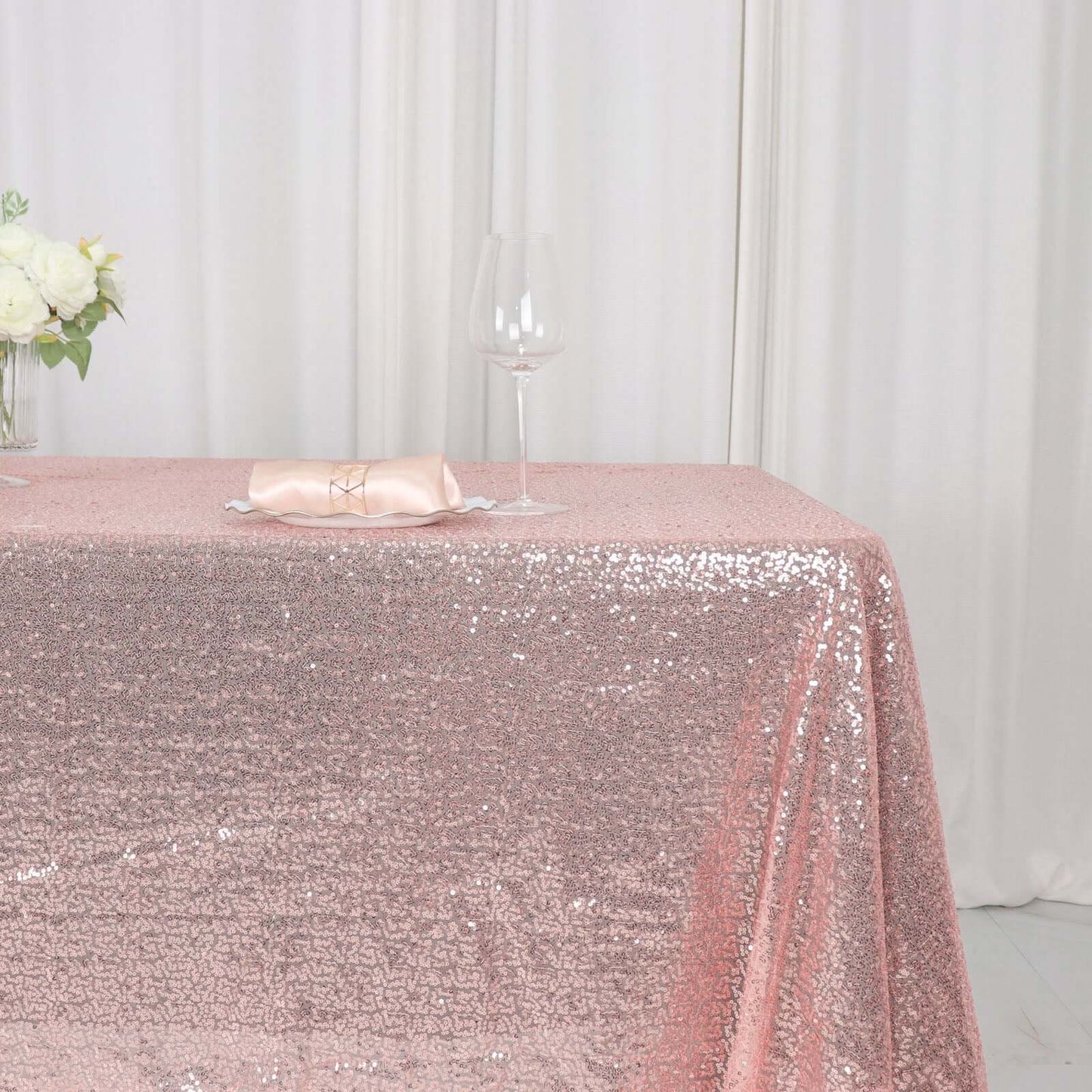 Sequin 60"x126" Rectangle Tablecloth Rose Gold - Glittering Finish Table Cover