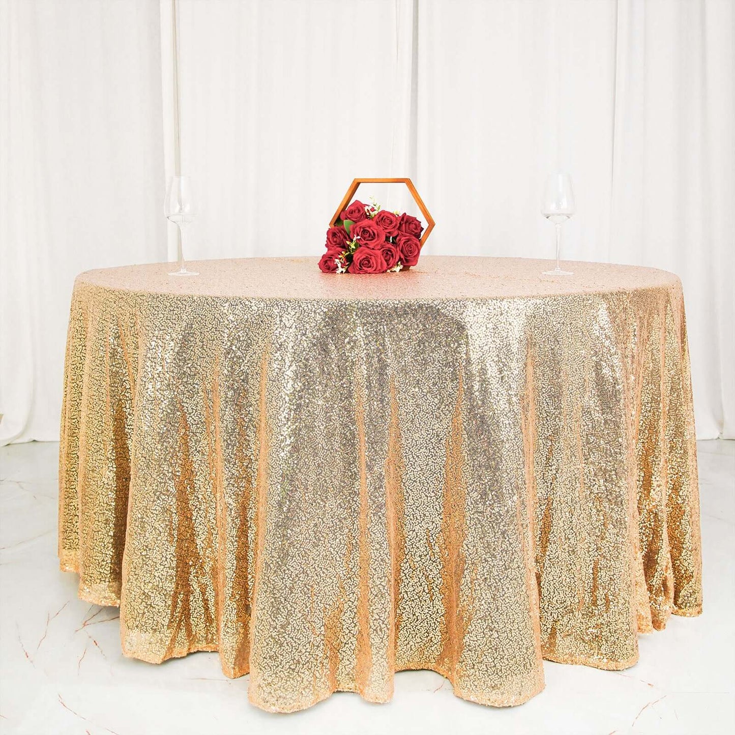 Sequin 120" Round Tablecloth Champagne - Seamless Glittering Table Cover
