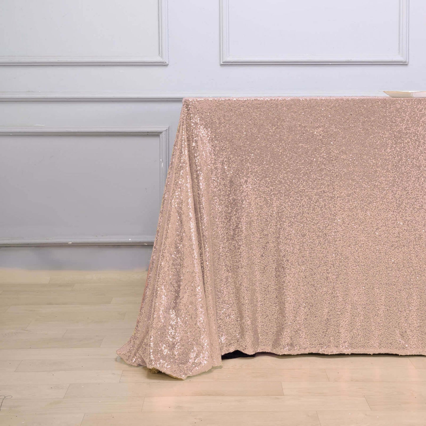 Sequin 90"x132" Rectangle Tablecloth Rose Gold - Seamless Sparkly Table Cover