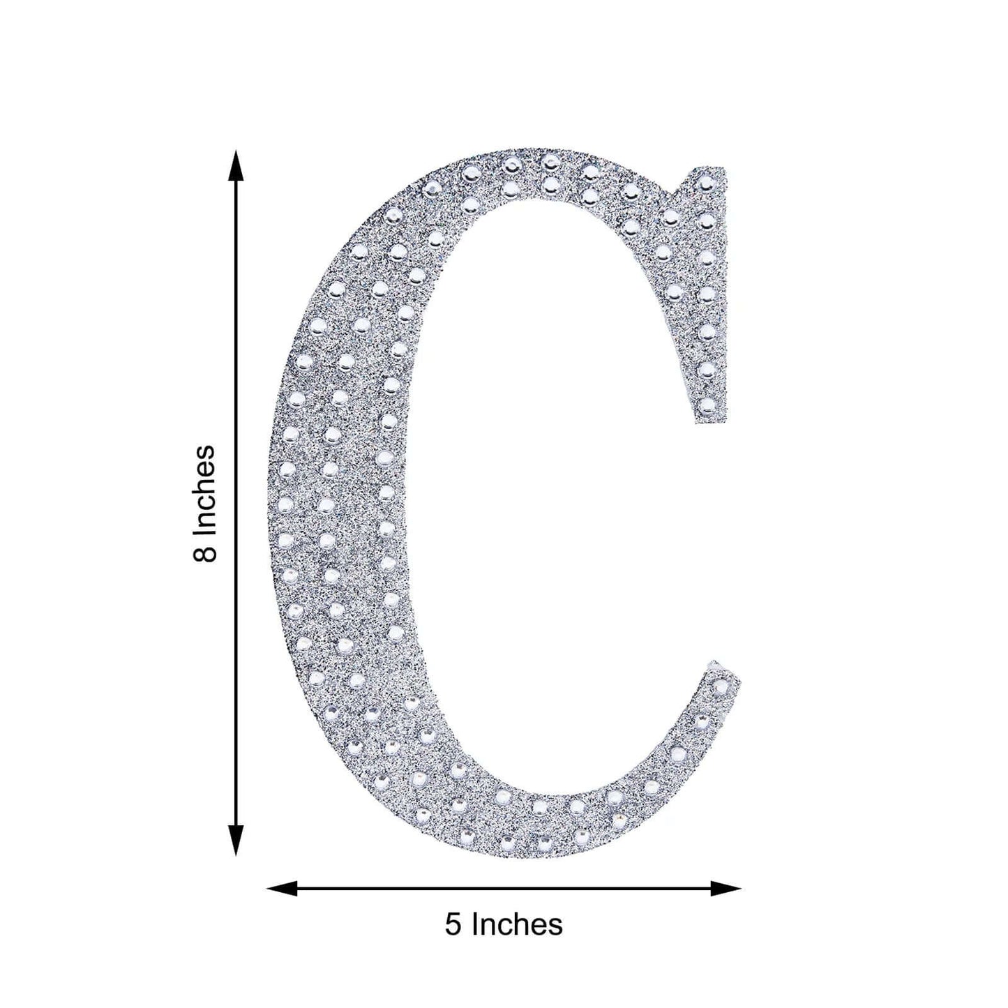 Decorative Rhinestone Alphabet "C" Letter Stickers, Glitter Adhesive Craft Letters Silver DIY Sparkle Embellishments 8"