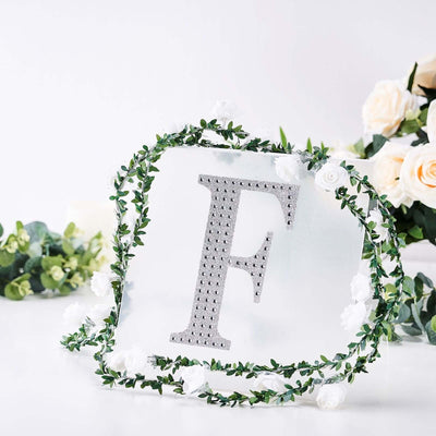 Decorative Rhinestone Alphabet "F" Letter Stickers, Glitter Adhesive Craft Letters Silver DIY Sparkle Embellishments 8"