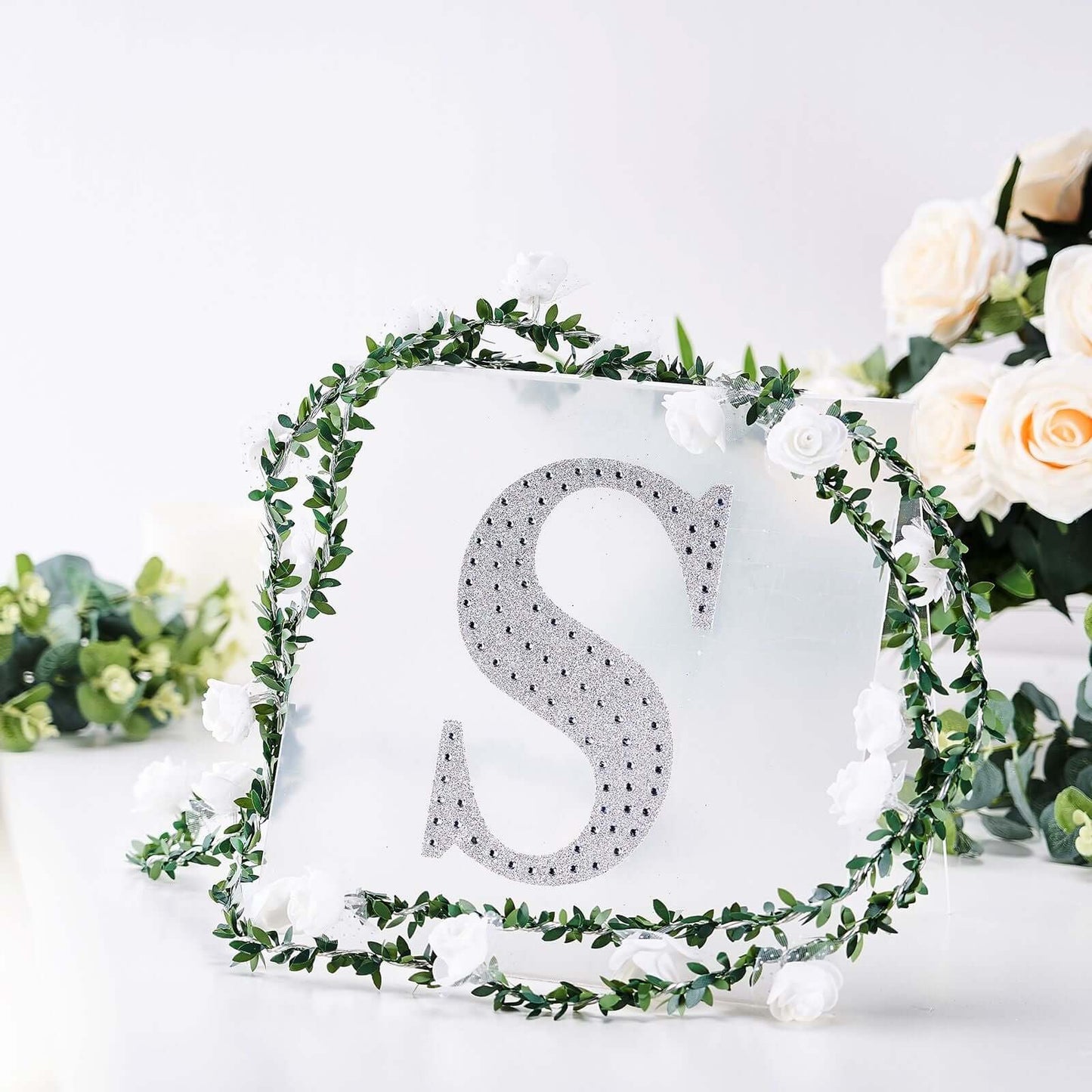 Decorative Rhinestone Alphabet "S" Letter Stickers, Glitter Adhesive Craft Letters Silver DIY Sparkle Embellishments 8"