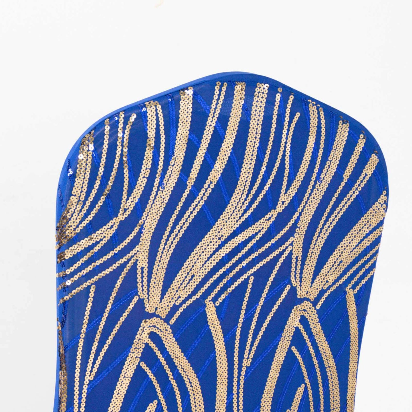 Spandex Chair Cover with Wave Embroidered Sequins for Banquet Chairs Royal Blue/Gold - Glittering Stretch Fitted Slipcover