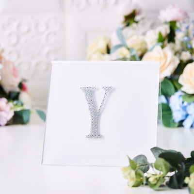 Decorative Rhinestone Alphabet "Y" Letter Stickers, Glitter Adhesive Craft Letters Silver DIY Sparkle Embellishments 4"
