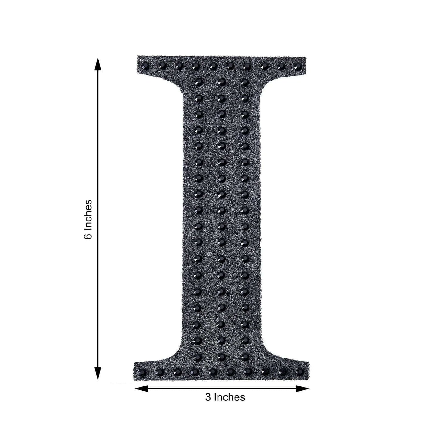 Decorative Rhinestone Alphabet "I" Letter Stickers, Glitter Adhesive Craft Letters Black DIY Sparkle Embellishments 6"